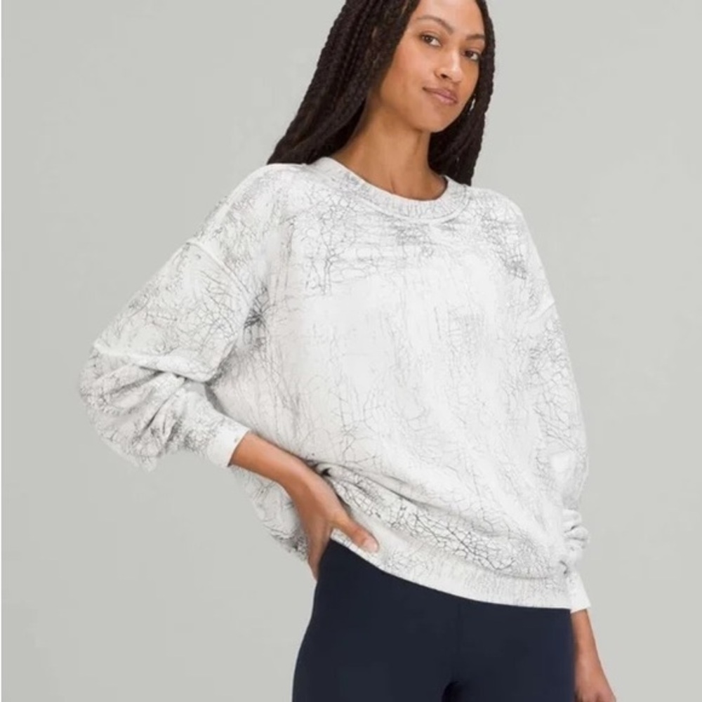 LULULEMON Women’s Perfectly Oversized Crew Cotton Terry Black Crackle size 6